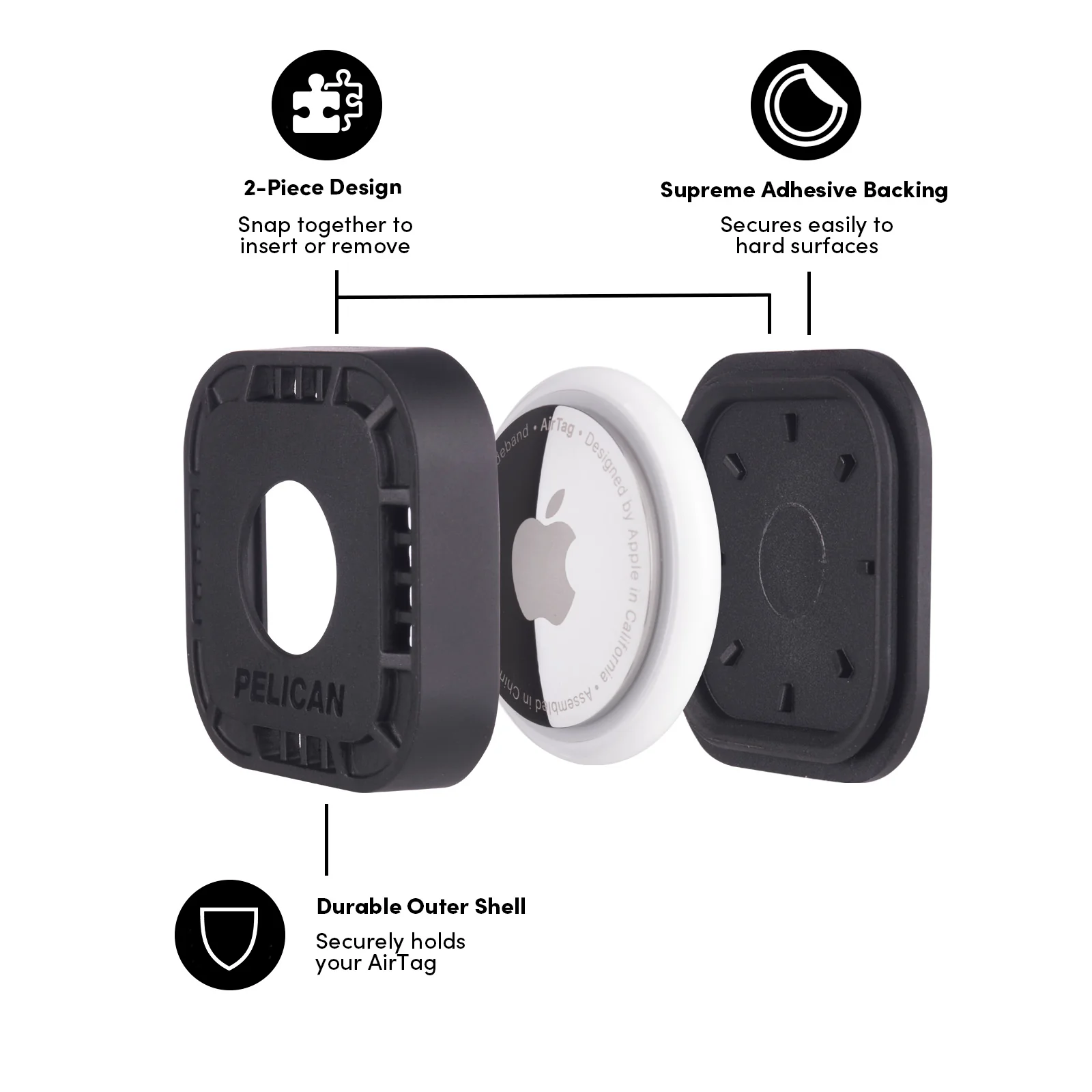 4 Pack of AirTag Protectors - 2 Carabiners & 2 Sticker Mounts - Black - Image 5